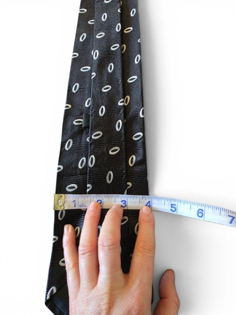 Hugo Boss Men’s Silk Tie Black White Geometric Oval Print Made in Italy - Picture 10 of 11